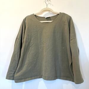 Vtg 100% cotton drop shoulder oversized boxy long sleeve tee olive green